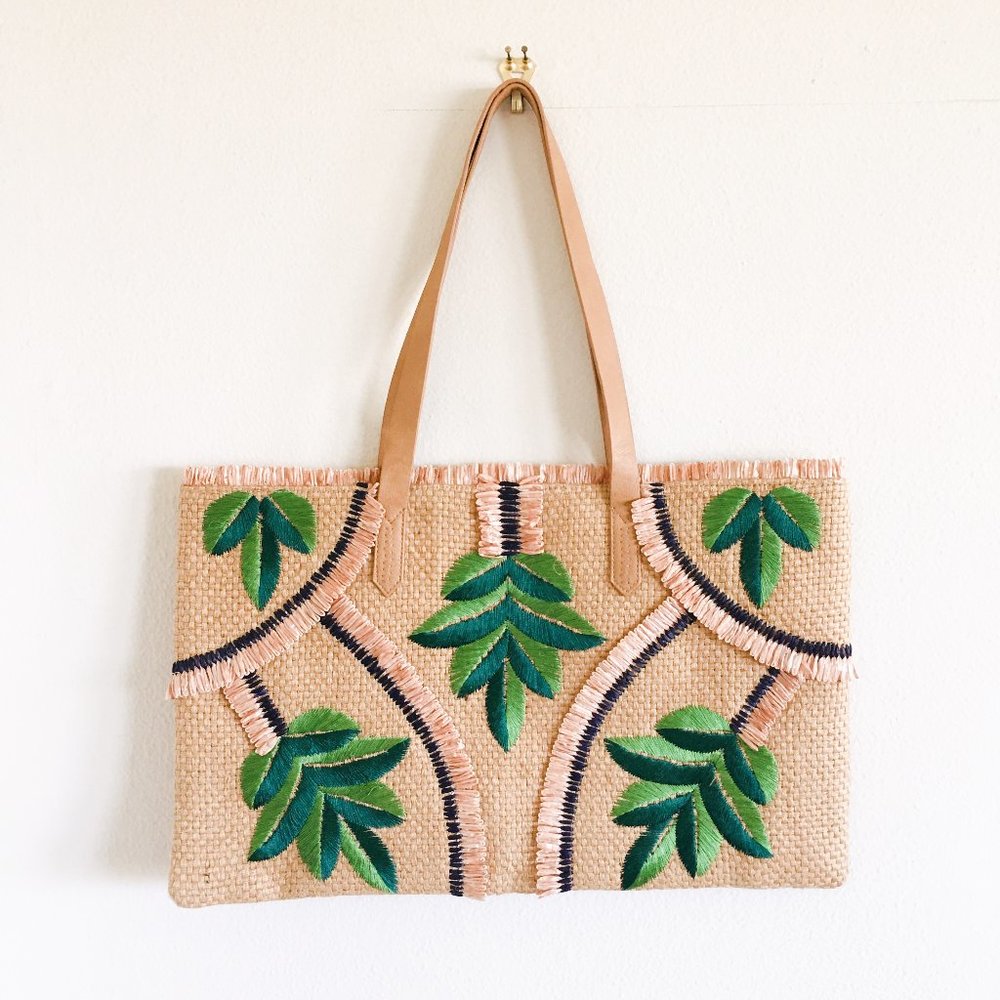 Stella & Dot Embroidered Staw Tote Bag